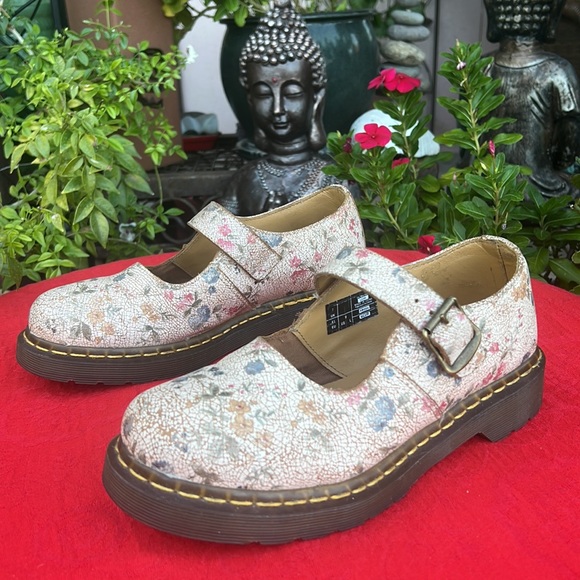 🌸 Dr. Martens 12295 Vintage Floral Crackle Single Strap Mary Jane Loafers - Picture 9 of 17